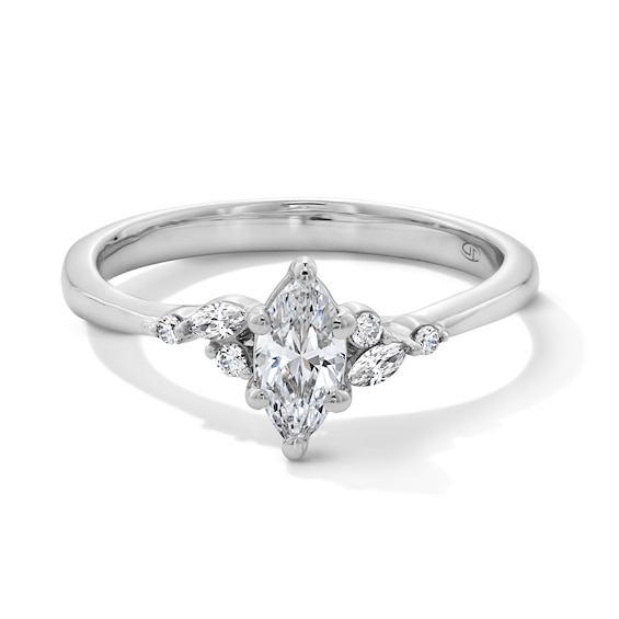 1/2 CT. T.w. Marquise and Round Diamond Tri-Sides Engagement Ring in 14K White Gold