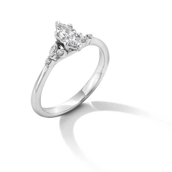 1/2 CT. T.w. Marquise and Round Diamond Tri-Sides Engagement Ring in 14K White Gold