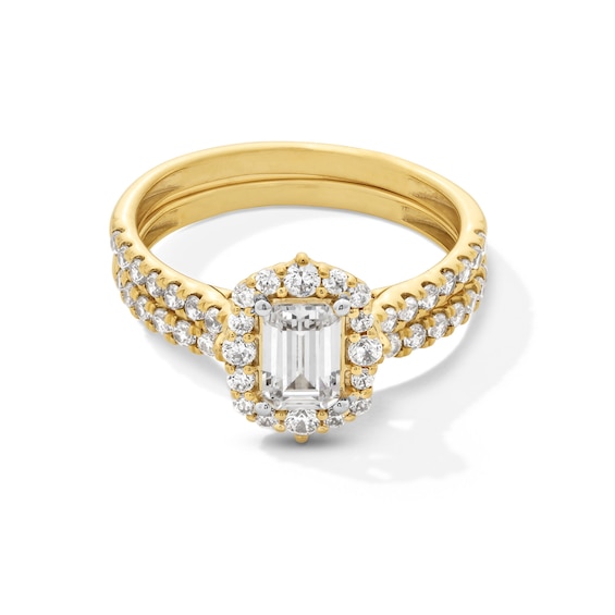 1-1/2 CT. T.w. Emerald-Cut Diamond Cushion Frame Bridal Set in 14K Gold