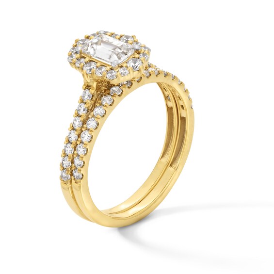 1-1/2 CT. T.w. Emerald-Cut Diamond Cushion Frame Bridal Set in 14K Gold
