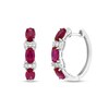 Thumbnail Image 1 of Oval Lab-Created Ruby and White Lab-Created Sapphire Three Stone Linear Drop Earrings in Sterling Silver