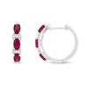 Thumbnail Image 2 of Oval Lab-Created Ruby and White Lab-Created Sapphire Three Stone Linear Drop Earrings in Sterling Silver