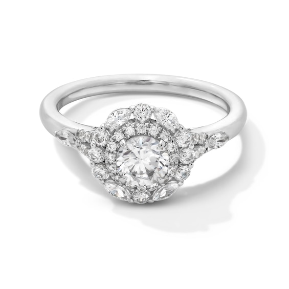 Vera Wang Love Collection 1 CT. T.w. Diamond Double Scallop Frame Engagement Ring in 14K White Gold