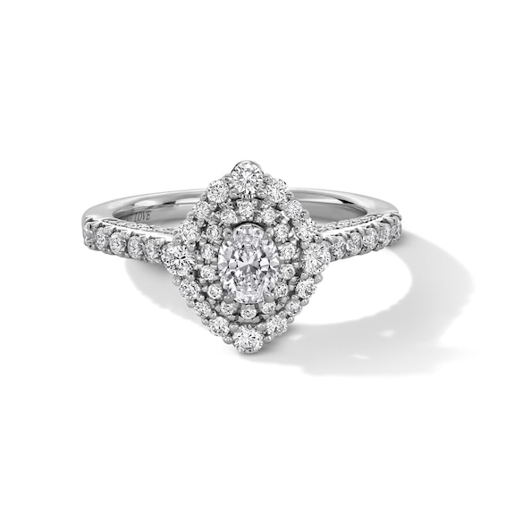 Vera Wang Love Collection 1-1/4 CT. T.w. Oval Diamond Double Marquise Frame Engagement Ring in 14K White Gold