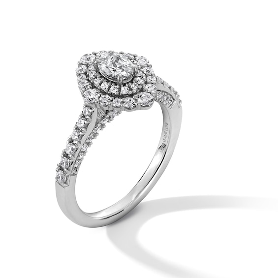 Vera Wang Love Collection 1-1/4 CT. T.w. Oval Diamond Double Marquise Frame Engagement Ring in 14K White Gold