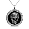 Thumbnail Image 1 of Engravable Black Enamel Skull Rope-Textured Frame Pendant in Sterling Silver (4 Lines) - 22”