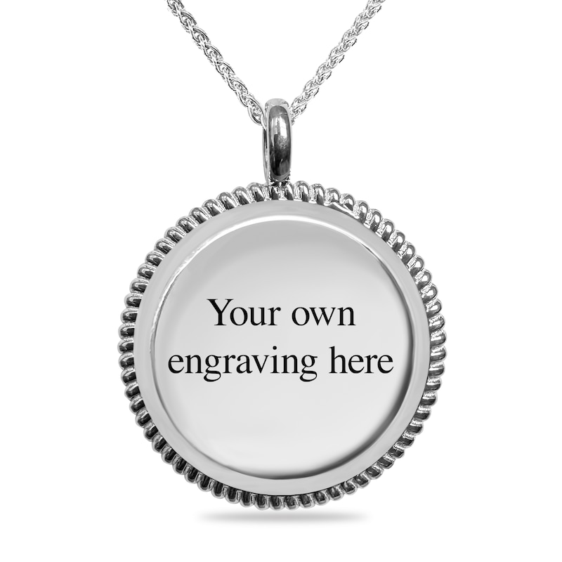 Main Image 2 of Engravable Black Enamel Skull Rope-Textured Frame Pendant in Sterling Silver (4 Lines) - 22”