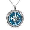Thumbnail Image 1 of Engravable Blue Enamel Compass Rope-Textured Frame Pendant in Sterling Silver (4 Lines) - 22”