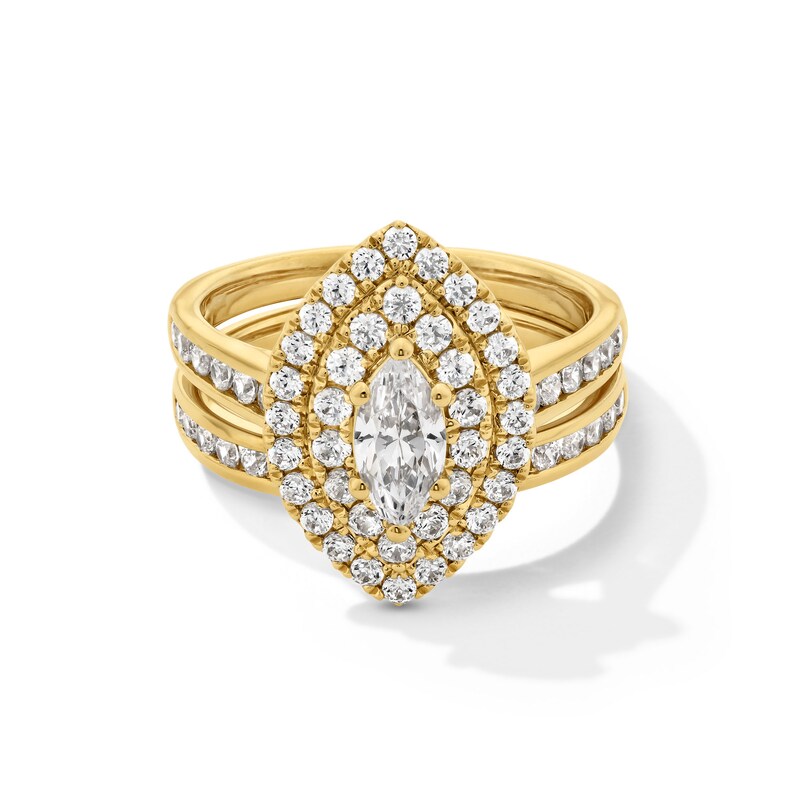 Main Image 1 of 1-5/8 CT. T.W. Marquise-Cut Diamond Double Frame Channel-Set Bridal Set in 14K Gold