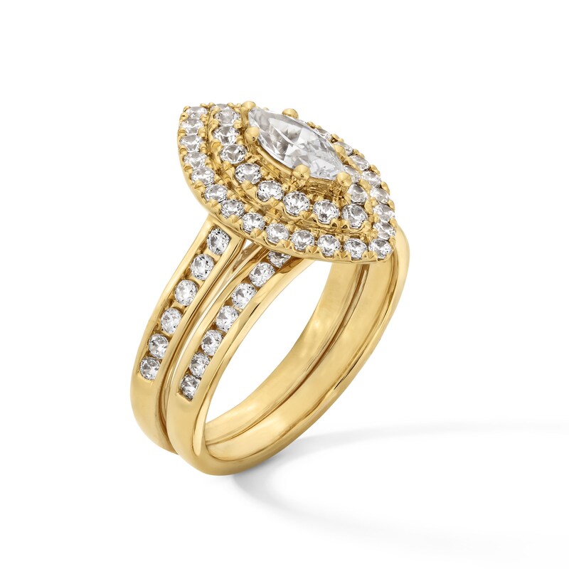 Main Image 3 of 1-5/8 CT. T.W. Marquise-Cut Diamond Double Frame Channel-Set Bridal Set in 14K Gold