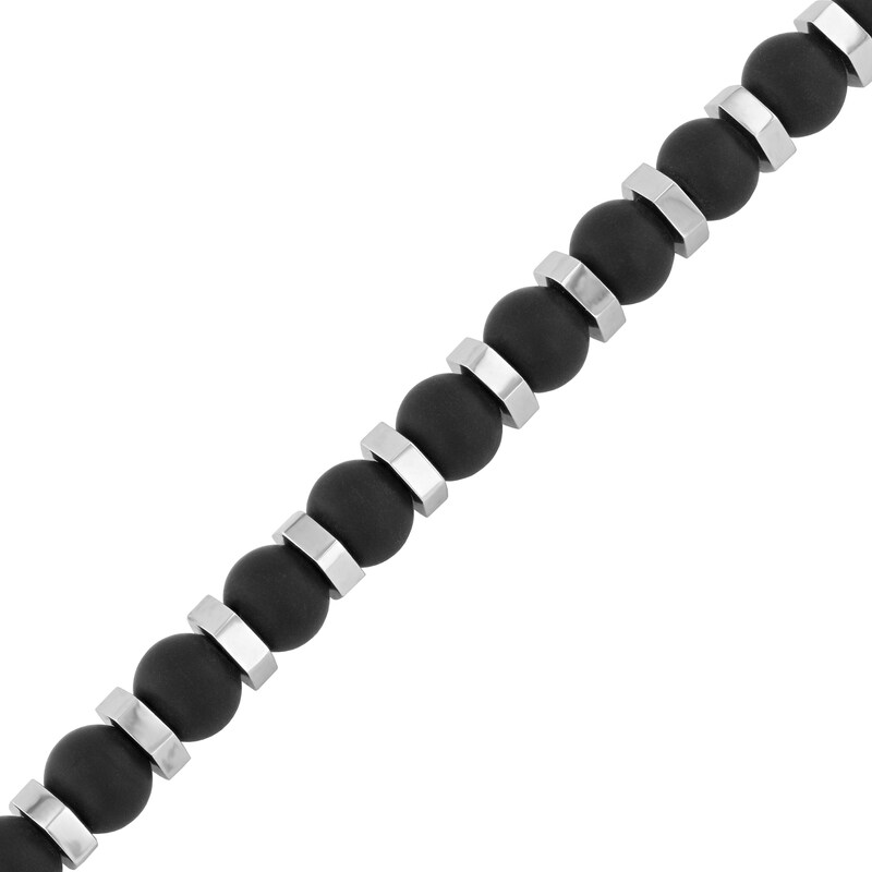 Main Image 2 of 6.25mm Black Onyx Bead Bracelet in Stainless Steel - 8.5”