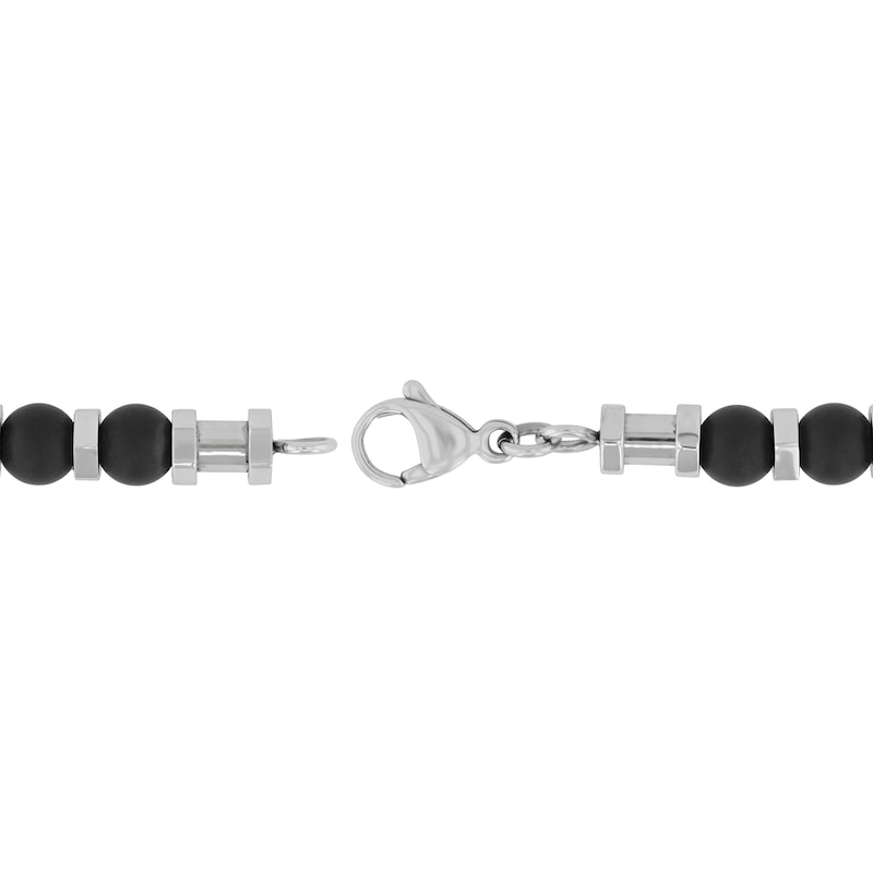 Main Image 3 of 6.25mm Black Onyx Bead Bracelet in Stainless Steel - 8.5”