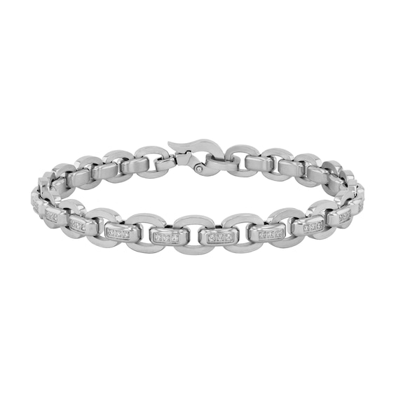 1/2 CT. T.w. Diamond Connector Link Bracelet in Solid Stainless Steel - 8.5â