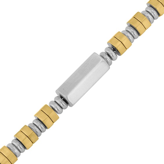 Double Hexagon Bead Bracelet in Solid Stainless Steel and Yellow Ion Plate - 8.5â