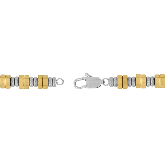 Double Hexagon Bead Bracelet in Solid Stainless Steel and Yellow Ion Plate - 8.5â