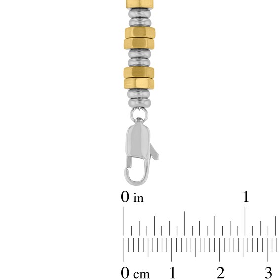 Double Hexagon Bead Bracelet in Solid Stainless Steel and Yellow Ion Plate - 8.5â
