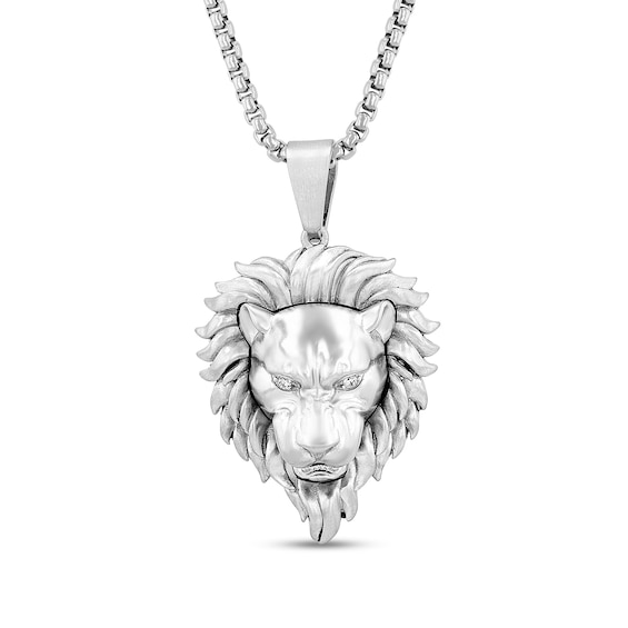 1/20 CT. T.w. Diamond Lion Head Pendant in Solid Stainless Steel - 24â