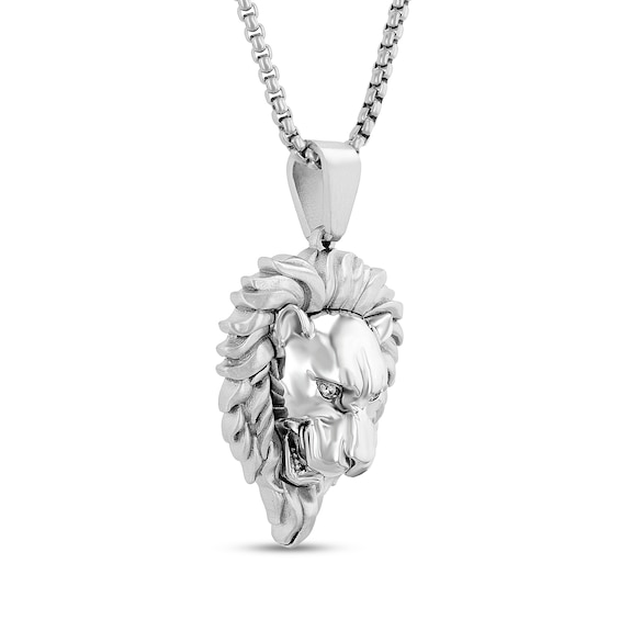 1/20 CT. T.w. Diamond Lion Head Pendant in Solid Stainless Steel - 24â