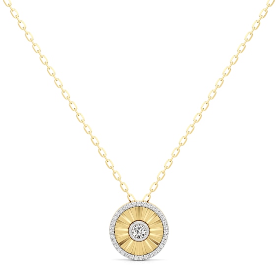 1/4 CT. T.w. Diamond Frame Sunburst Medallion Pendant in Sterling Silver with 24K Gold Plate