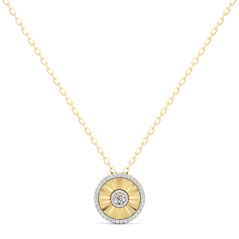 Main Image 1 of 1/4 CT. T.W. Diamond Frame Sunburst Medallion Pendant in Sterling Silver with 24K Gold Plate
