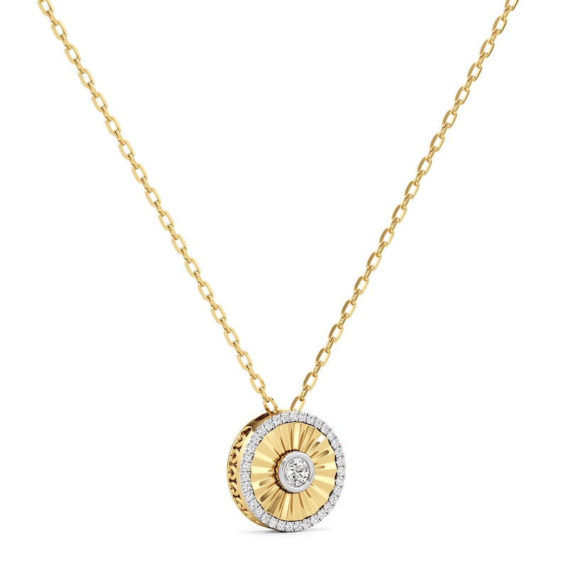 Main Image 3 of 1/4 CT. T.W. Diamond Frame Sunburst Medallion Pendant in Sterling Silver with 24K Gold Plate