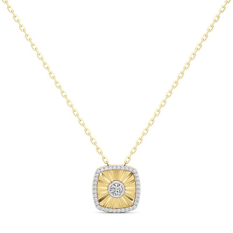 Main Image 1 of 1/4 CT. T.W. Diamond Frame Sunburst Cushion-Shaped Medallion Pendant in Sterling Silver with 24K Gold Plate