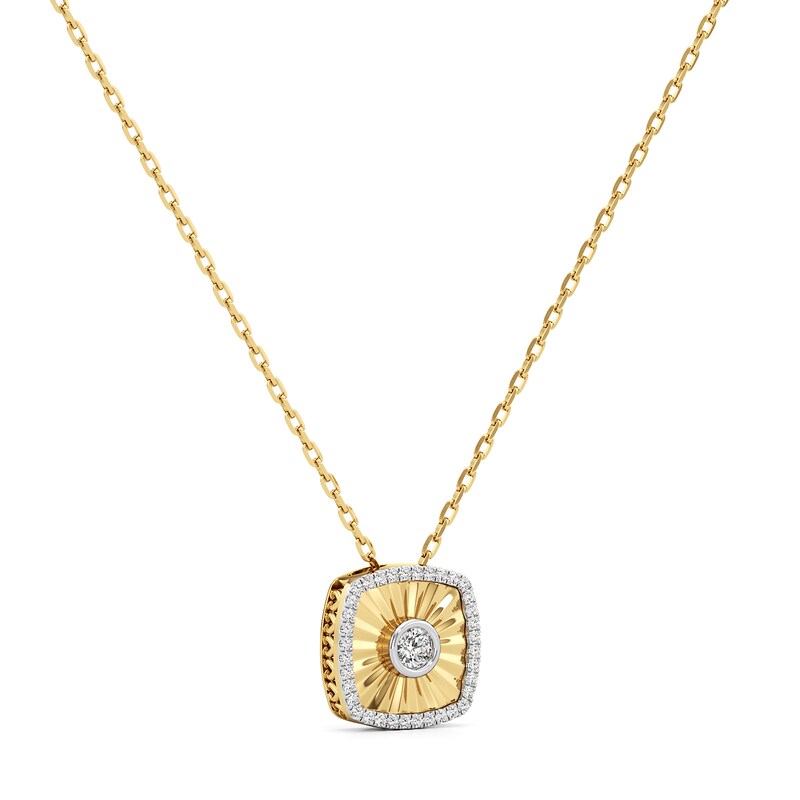 Main Image 2 of 1/4 CT. T.W. Diamond Frame Sunburst Cushion-Shaped Medallion Pendant in Sterling Silver with 24K Gold Plate