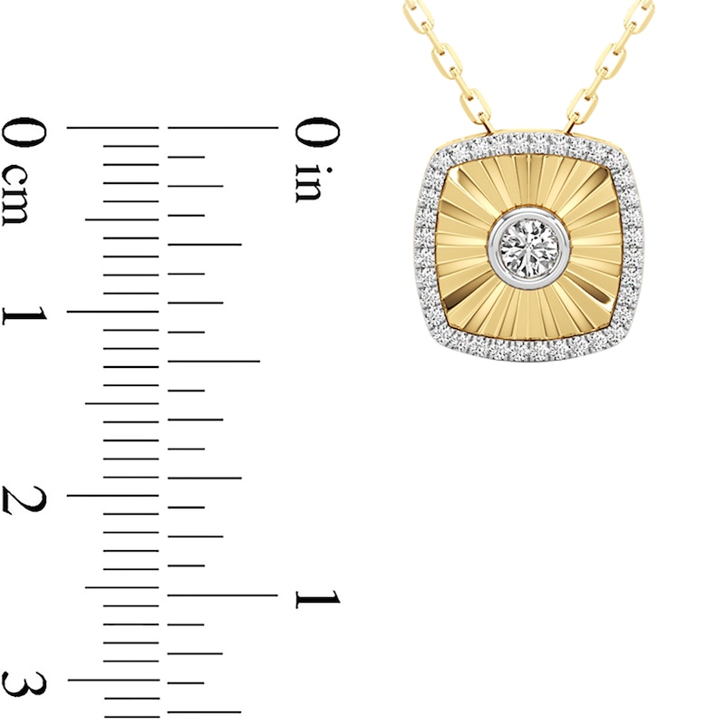 Main Image 3 of 1/4 CT. T.W. Diamond Frame Sunburst Cushion-Shaped Medallion Pendant in Sterling Silver with 24K Gold Plate