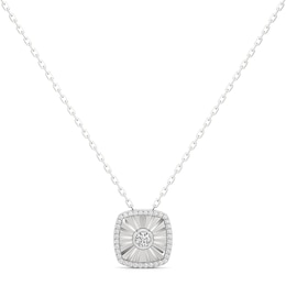 1/4 CT. T.W. Diamond Frame Sunburst Cushion-Shaped Medallion Pendant in Sterling Silver