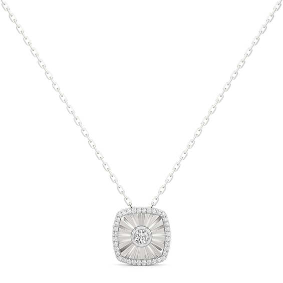 1/4 CT. T.w. Diamond Frame Sunburst Cushion-Shaped Medallion Pendant in Sterling Silver