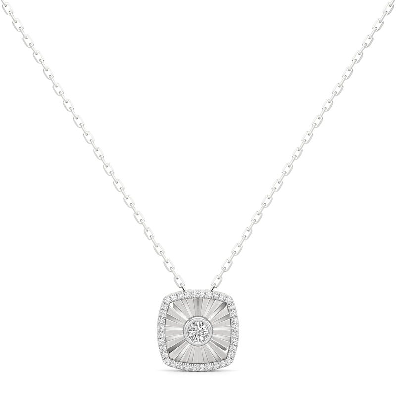 Main Image 1 of 1/4 CT. T.W. Diamond Frame Sunburst Cushion-Shaped Medallion Pendant in Sterling Silver