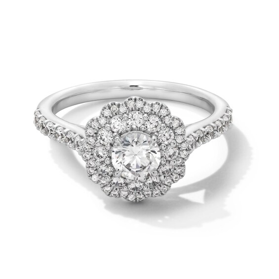 Vera Wang Love Collection 1-1/5 CT. T.w. Diamond Double Scallop Frame Engagement Ring in 14K White Gold