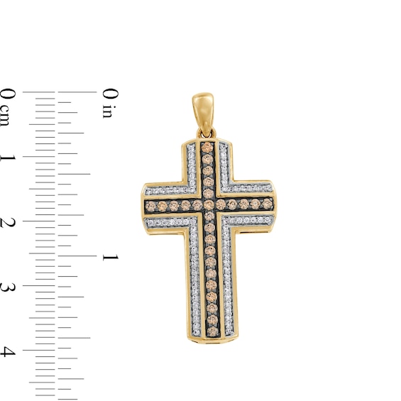 3/4 CT. T.w. Champagne and White Diamond Cross Necklace Charm in 10K Gold