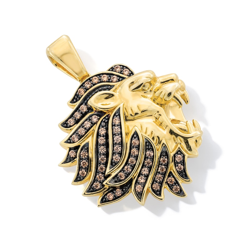 Main Image 1 of 3/4 CT. T.W. Champagne Diamond Roaring Lion Necklace Charm in 10K Gold