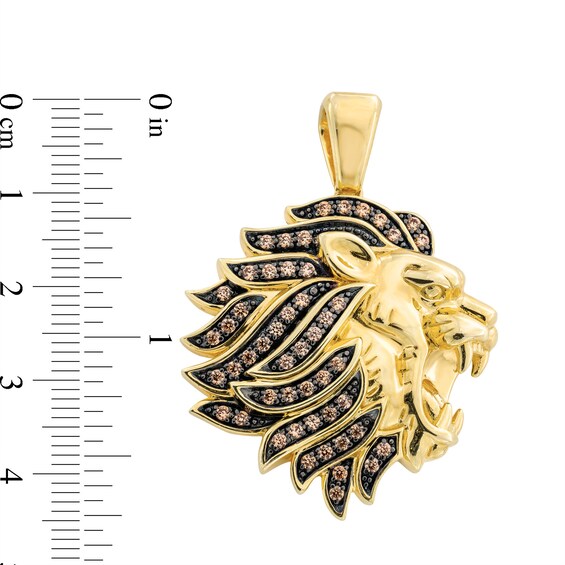 3/4 CT. T.w. Champagne Diamond Roaring Lion Necklace Charm in 10K Gold
