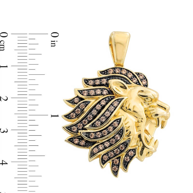 Main Image 2 of 3/4 CT. T.W. Champagne Diamond Roaring Lion Necklace Charm in 10K Gold
