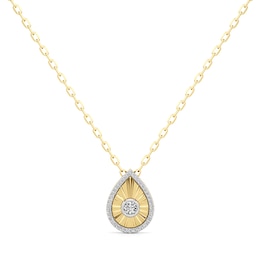 1/4 CT. T.W. Diamond Frame Sunburst Teardrop Medallion Pendant in Sterling Silver with 24K Gold Plate