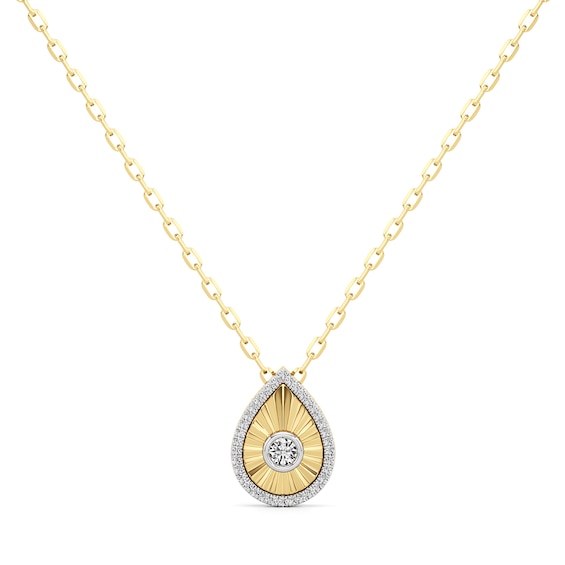 1/4 CT. T.w. Diamond Frame Sunburst Teardrop Medallion Pendant in Sterling Silver with 24K Gold Plate