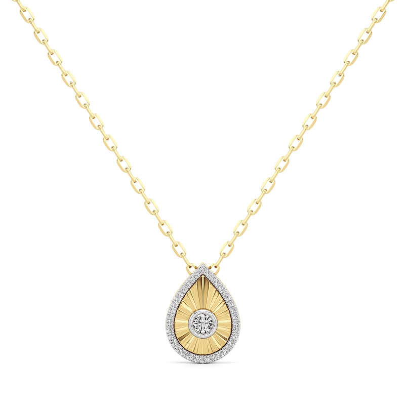 Main Image 1 of 1/4 CT. T.W. Diamond Frame Sunburst Teardrop Medallion Pendant in Sterling Silver with 24K Gold Plate