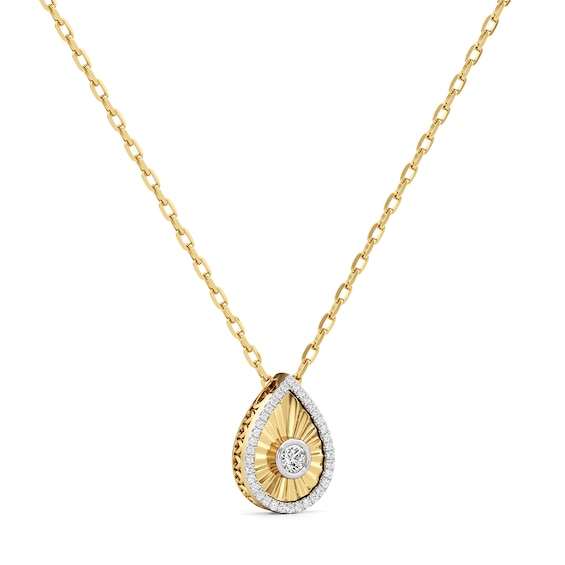 1/4 CT. T.w. Diamond Frame Sunburst Teardrop Medallion Pendant in Sterling Silver with 24K Gold Plate