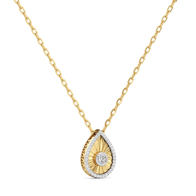 Main Image 2 of 1/4 CT. T.W. Diamond Frame Sunburst Teardrop Medallion Pendant in Sterling Silver with 24K Gold Plate