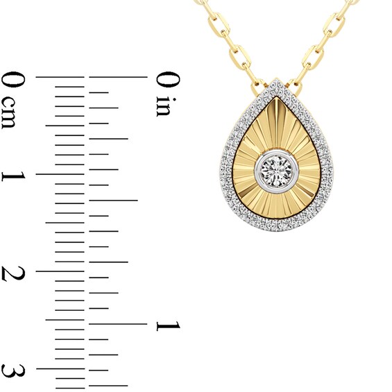 1/4 CT. T.w. Diamond Frame Sunburst Teardrop Medallion Pendant in Sterling Silver with 24K Gold Plate