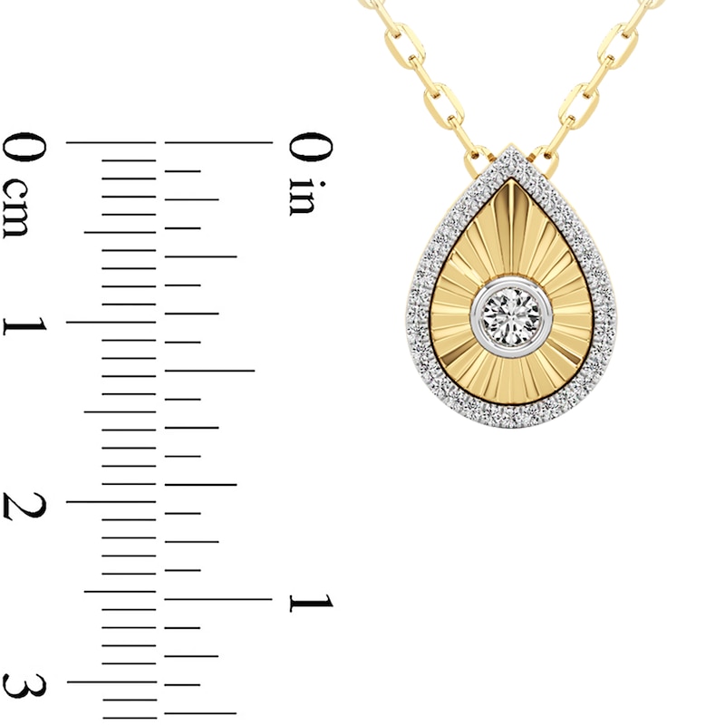 Main Image 3 of 1/4 CT. T.W. Diamond Frame Sunburst Teardrop Medallion Pendant in Sterling Silver with 24K Gold Plate