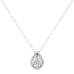 1/4 CT. T.W. Diamond Frame Sunburst Teardrop Medallion Pendant in Sterling Silver