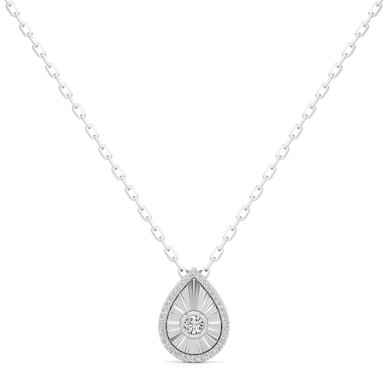 1/4 CT. T.w. Diamond Frame Sunburst Teardrop Medallion Pendant in Sterling Silver