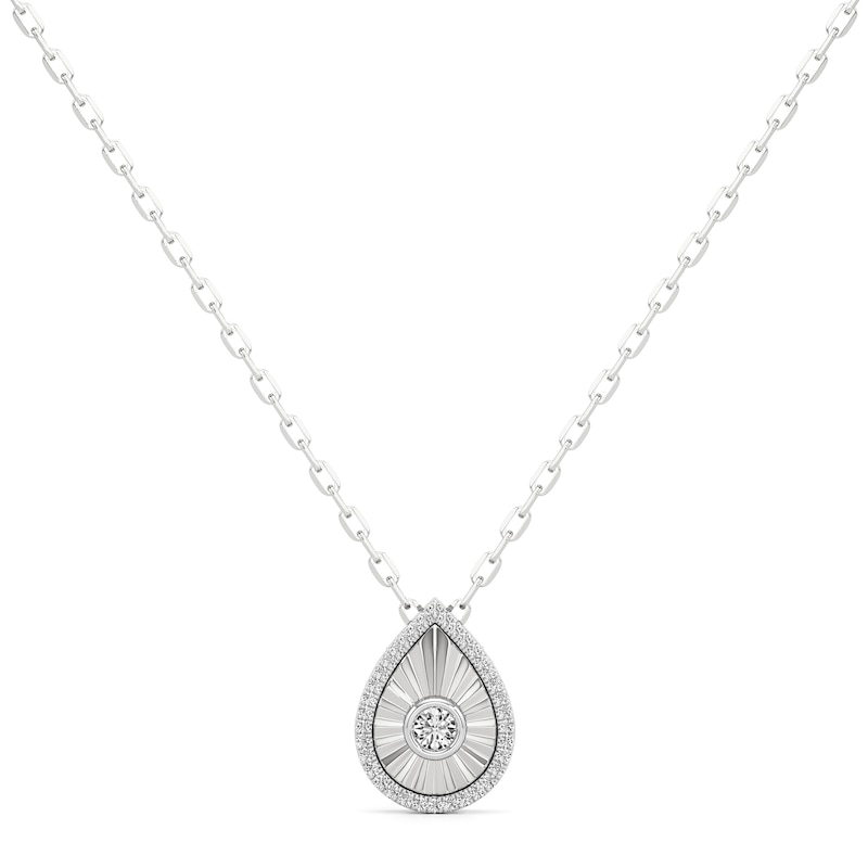 Main Image 1 of 1/4 CT. T.W. Diamond Frame Sunburst Teardrop Medallion Pendant in Sterling Silver