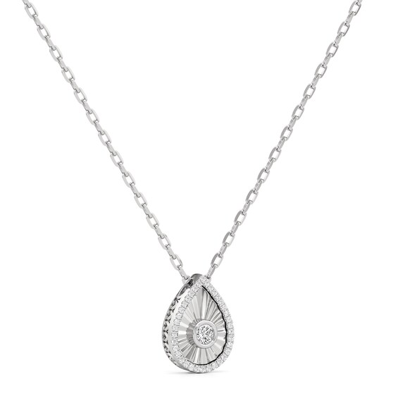 1/4 CT. T.w. Diamond Frame Sunburst Teardrop Medallion Pendant in Sterling Silver
