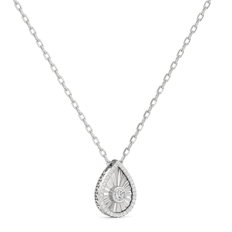 Main Image 2 of 1/4 CT. T.W. Diamond Frame Sunburst Teardrop Medallion Pendant in Sterling Silver