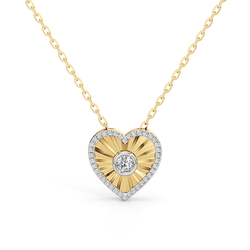 Main Image 1 of 1/4 CT. T.W. Diamond Frame Sunburst Heart Medallion Pendant in Sterling Silver with 24K Gold Plate