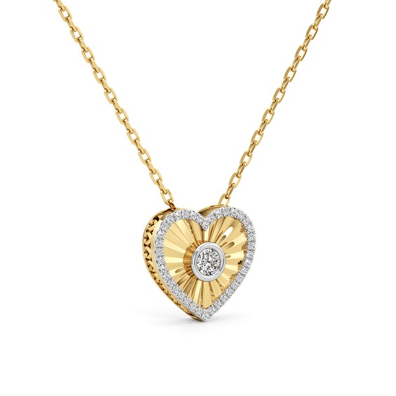 1/4 CT. T.w. Diamond Frame Sunburst Heart Medallion Pendant in Sterling Silver with 24K Gold Plate